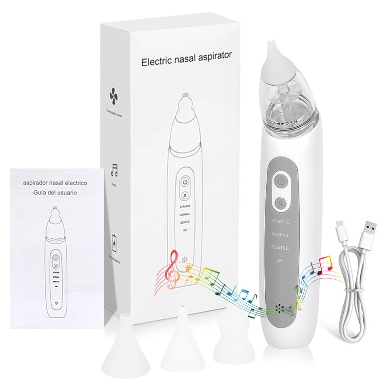 Lonnalee Baby Nasal Aspirator, Electric Nasal Aspirator, Baby Vacuum Cleaner with 3 Suction Levels, 3 Sizes, Silicone Tips and Light Soothing, Music Function - Image 1