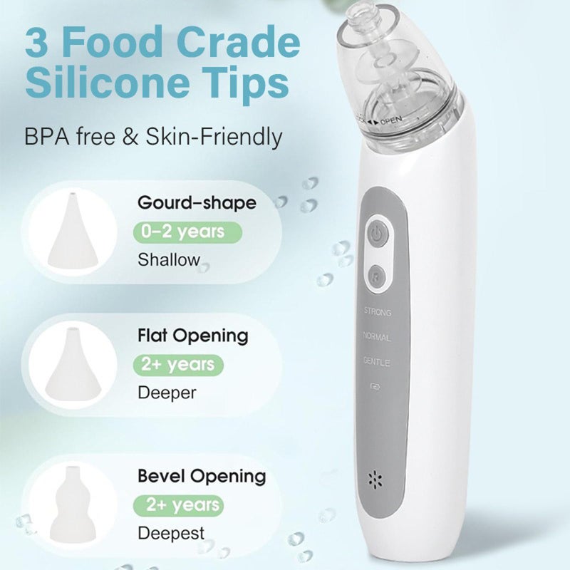 Lonnalee Baby Nasal Aspirator, Electric Nasal Aspirator, Baby Vacuum Cleaner with 3 Suction Levels, 3 Sizes, Silicone Tips and Light Soothing, Music Function - Image 3