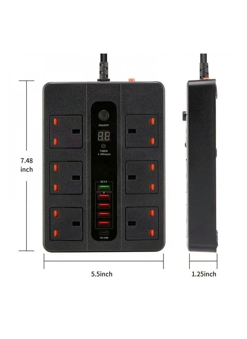 PROMASS 12 in 1 Smart Timer Power Strip 6 AC Outlets 5 USB Ports 1 USB-C Port Black  - Image 4