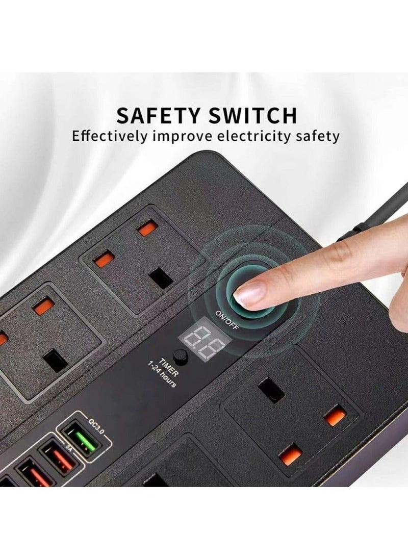 PROMASS 12 in 1 Smart Timer Power Strip 6 AC Outlets 5 USB Ports 1 USB-C Port Black  - Image 2
