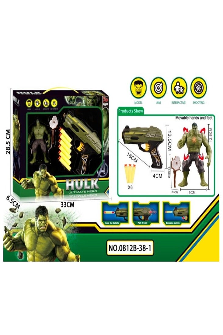 MARVEL Hulk Soft Bullet Gun Suit (Character Movable Joint with Light, with Weapons) Green Version