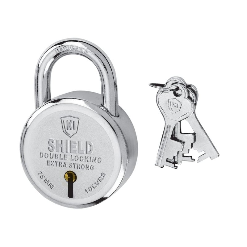 KI SHIELD 1049 Round Steel Keyed Padlock 75mm | (10 Levers, 3 Keys) |(Silver Chrome Plated Finish) | Door Accessories, Shutter Padlocks, Gate Hasps Door Lock |Durable Long Life | (1Lock) - Image 2