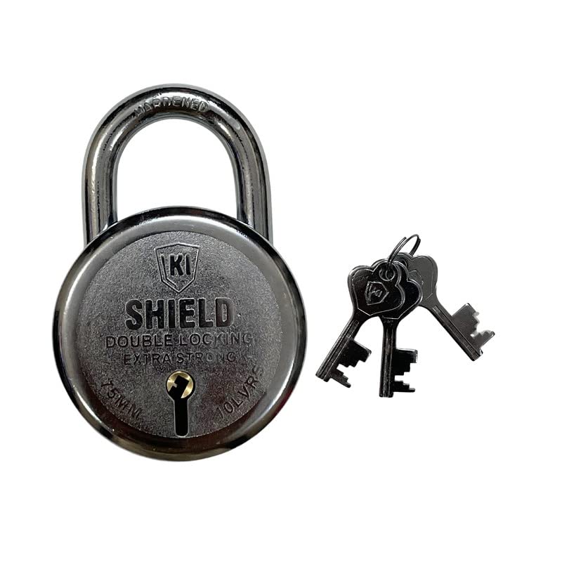 KI SHIELD 1049 Round Steel Keyed Padlock 75mm | (10 Levers, 3 Keys) |(Silver Chrome Plated Finish) | Door Accessories, Shutter Padlocks, Gate Hasps Door Lock |Durable Long Life | (1Lock) - Image 3