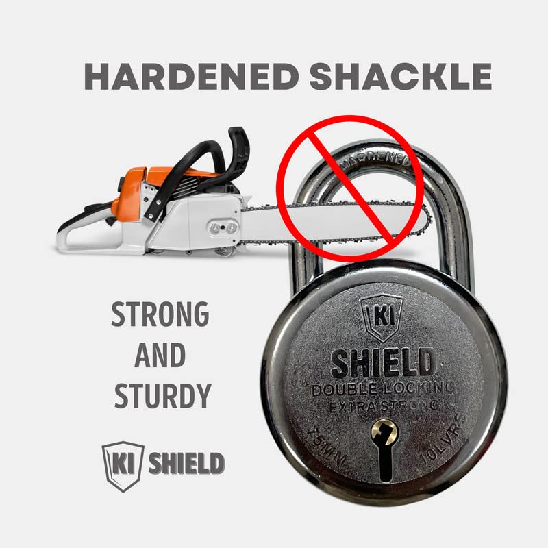 KI SHIELD 1049 Round Steel Keyed Padlock 75mm | (10 Levers, 3 Keys) |(Silver Chrome Plated Finish) | Door Accessories, Shutter Padlocks, Gate Hasps Door Lock |Durable Long Life | (1Lock) - Image 4