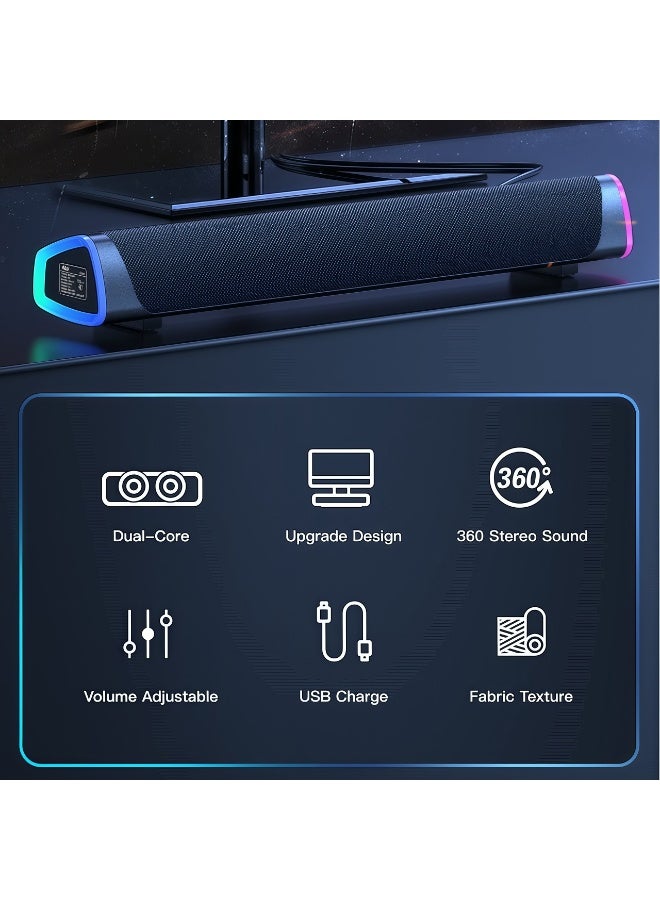 FlashHawk USB Bluetooth Computer Speaker, Portable Sound Bar with Volume Knob, Breathing Light 3.5mm Audio Input for PC Laptop Smartphone Tablet  - Image 3