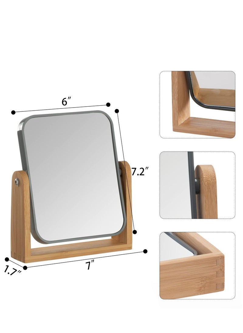 Y&D - Double Sided 3X Magnifying Makeup Mirror with Bamboo Stand, Small Desk Table 360° Rotation, Standing Portable Cosmetic Mirror, Good for Shower, Shaving and Traveling-Grey - Image 1