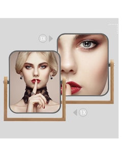 Y&D Double Sided 3X Magnifying Makeup Mirror with Bamboo Stand, Small Desk Table 360° Rotation, Standing Portable Cosmetic Mirror, Good for Shower, Shaving and Traveling-Grey  - Image 3