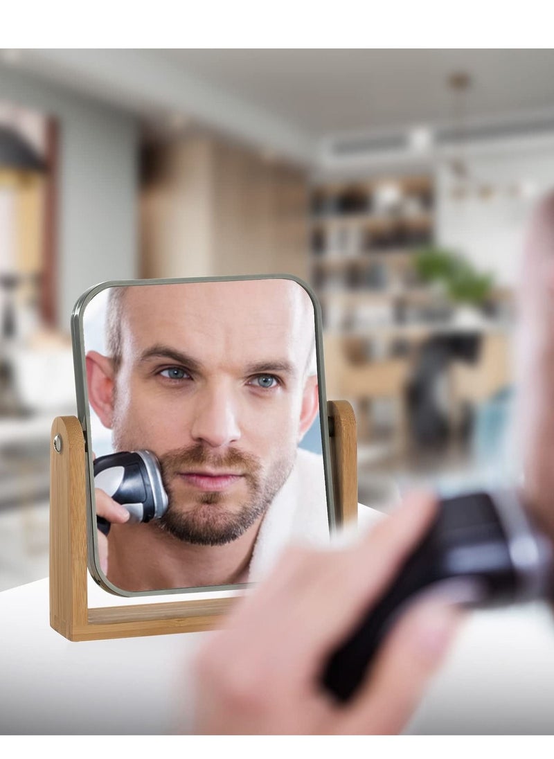 Y&D - Double Sided 3X Magnifying Makeup Mirror with Bamboo Stand, Small Desk Table 360° Rotation, Standing Portable Cosmetic Mirror, Good for Shower, Shaving and Traveling-Grey - Image 1