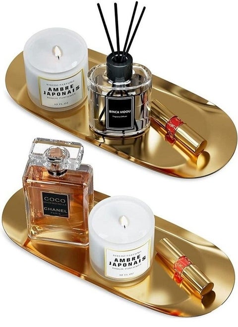 2 Pack Stainless Steel Towel Tray Holds Candles, Bathroom Soap Dish Tea Tray