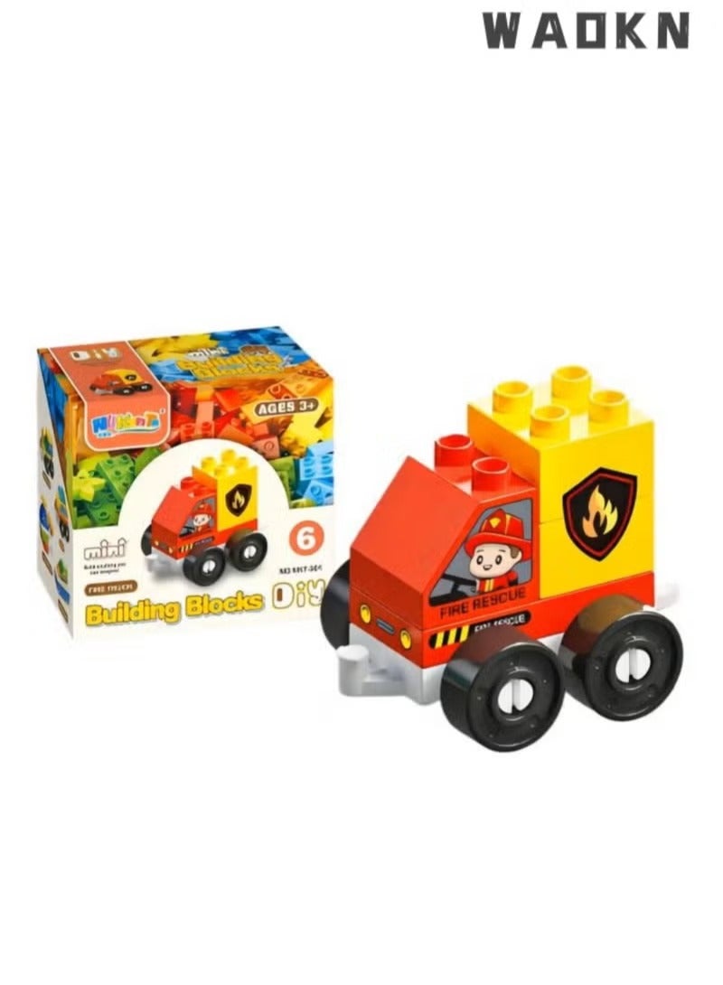 WAOKN New Kids Early Education Easy Assembling Building Blocks Toy Cars Cute and Fetching City Transportation Vehicle Series Fire Truck Preschool Boys and Girls Ages 2-5