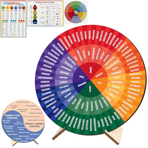 BOYESE Feelings Wheel Therapy Office Desk Decor, Double Sided Emotion Wheel Chart for Mental Health Decor, Counseling Office Must Haves, Therapist Gifts, Mental Health Feelings Chart (Wheel 10) - Image 1