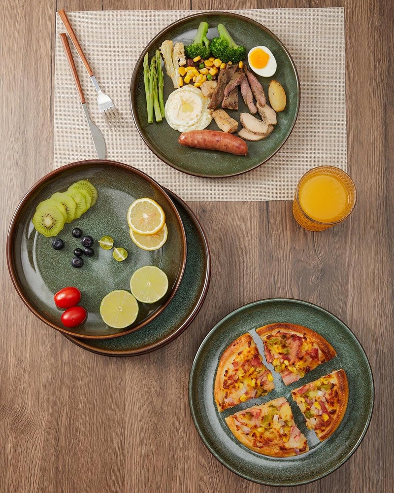 Pokini Ceramic Dinner Plates Set of 6 10 Inch Handmade Reactive Glaze Stoneware Plates Modern Rustic Dinnerware Microwave  Dishwasher Safe Scratch ResistantBrown and Green - Image 3