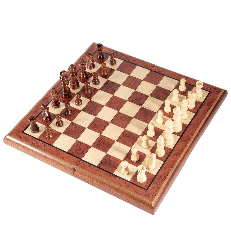 AMEROUS 15 Magnetic Wooden Chess Set Folding Board 2 Extra Queens Chessmen Storage Slots Gift Package Travel Chess Board Game Sets for Kids and Adults - Image 3