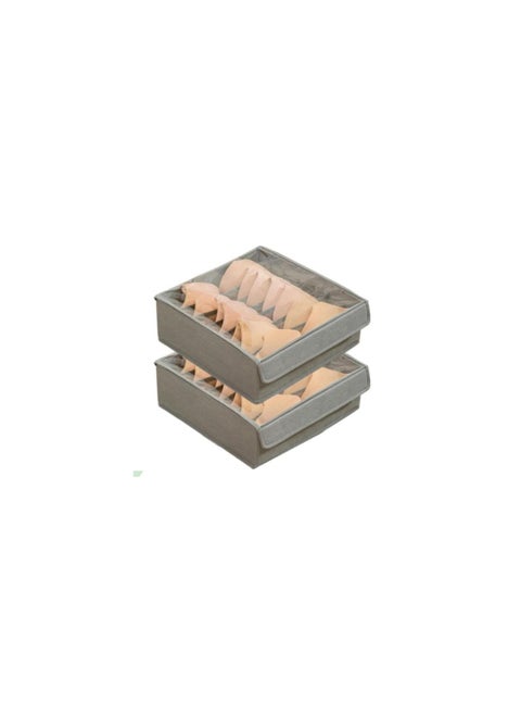 Underwear Socks Storage Organizer with Lid, 2 Packs Foldable Closet Drawer Organizer with Dividers, Wardrobe Storage Boxes, Fabric Dresser Bin for Bra Scarf Neck Tie Container (7 Cells Gray)
