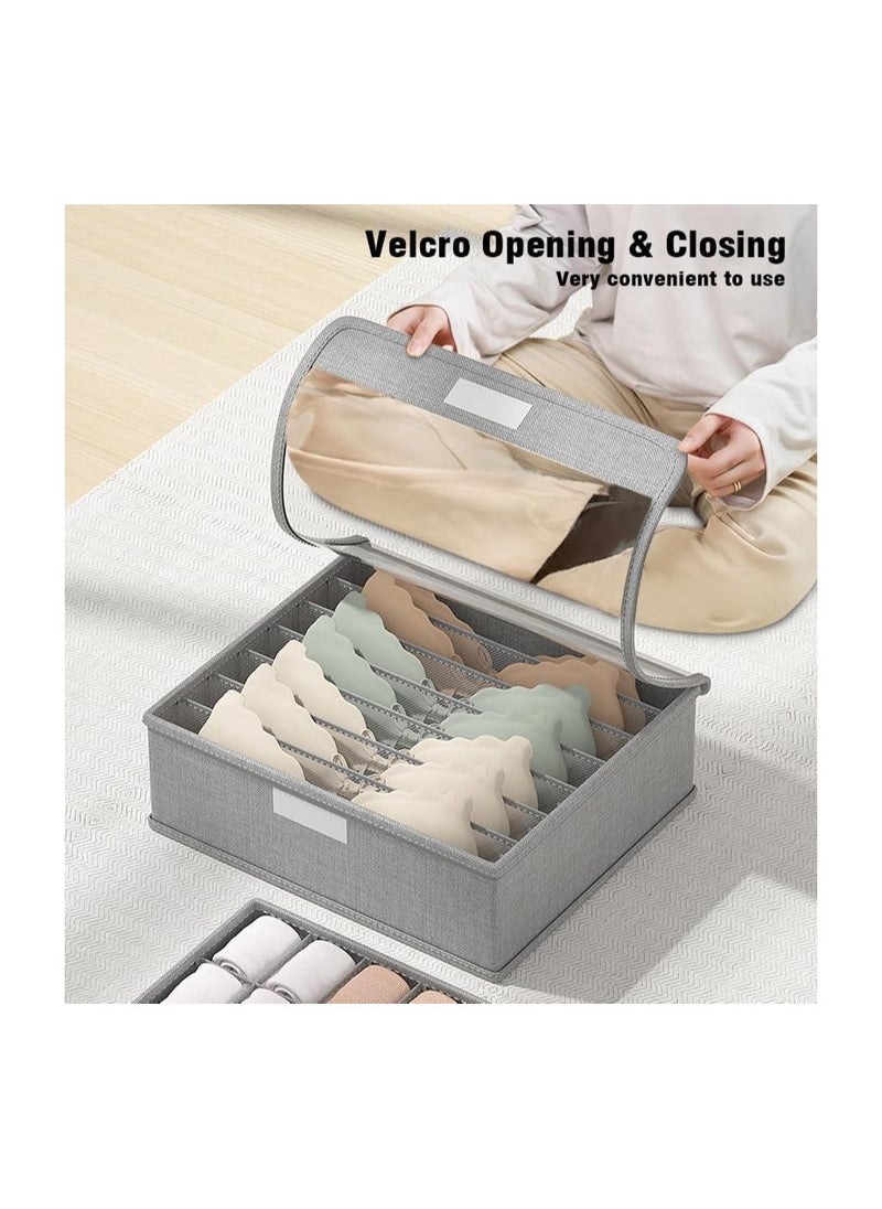 SYOSI - Underwear Socks Storage Organizer with Lid, 2 Packs Foldable Closet Drawer Organizer with Dividers, Wardrobe Storage Boxes, Fabric Dresser Bin for Bra Scarf Neck Tie Container (7 Cells Gray) - Image 1
