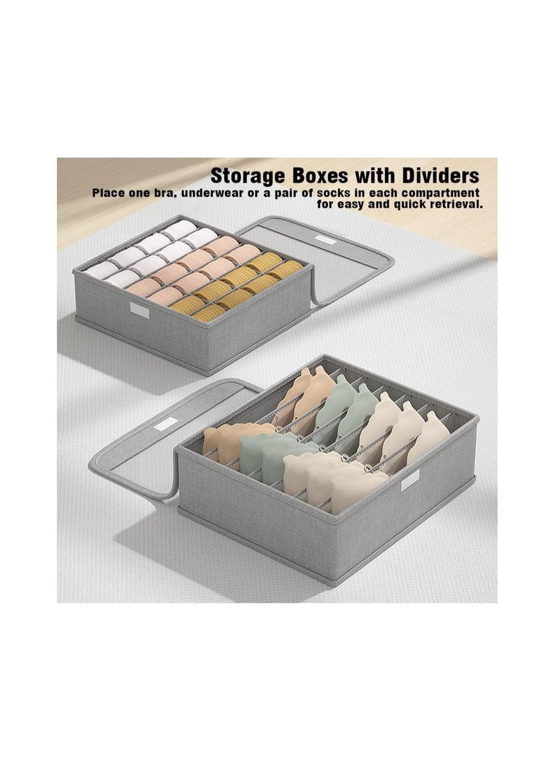 SYOSI - Underwear Socks Storage Organizer with Lid, 2 Packs Foldable Closet Drawer Organizer with Dividers, Wardrobe Storage Boxes, Fabric Dresser Bin for Bra Scarf Neck Tie Container (7 Cells Gray) - Image 1