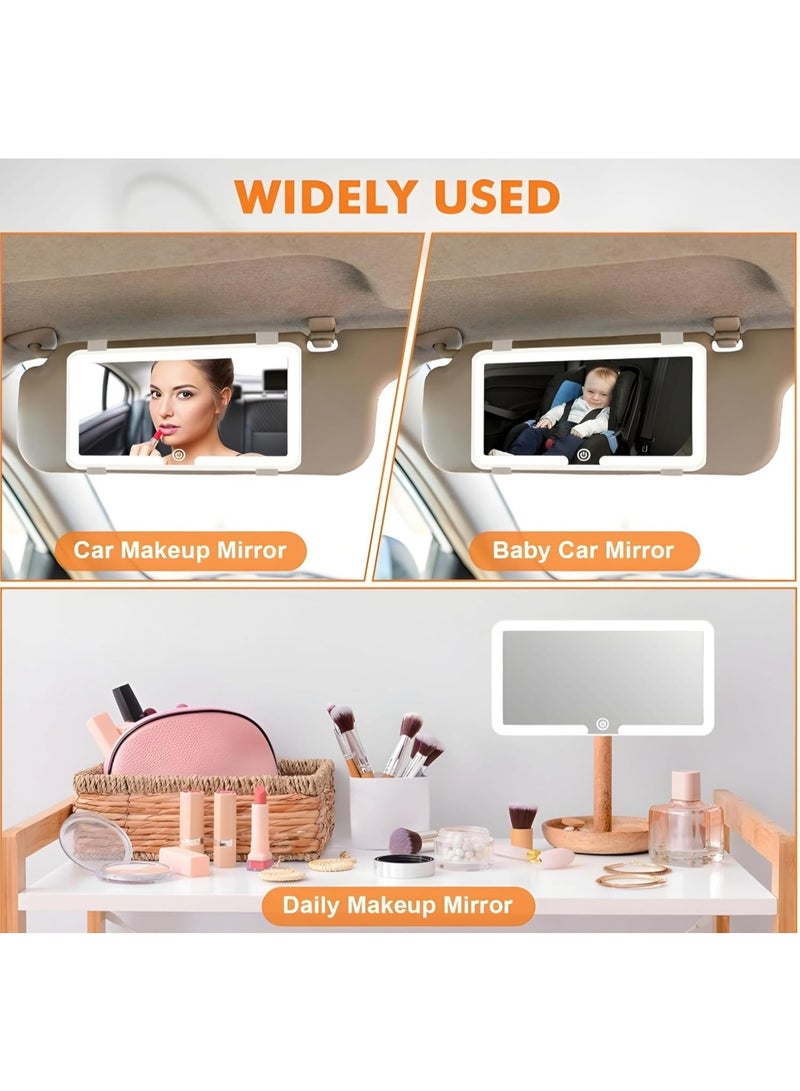 مرآة زينة للسيارة بإضاءة LED - مرآة مكياج قابلة للتعتيم مع تحكم باللمس، 3 أوضاع إضاءة LED قابلة للتعديل، مرآة قابلة لإعادة الشحن من النوع C للنساء - أسود - Image 4