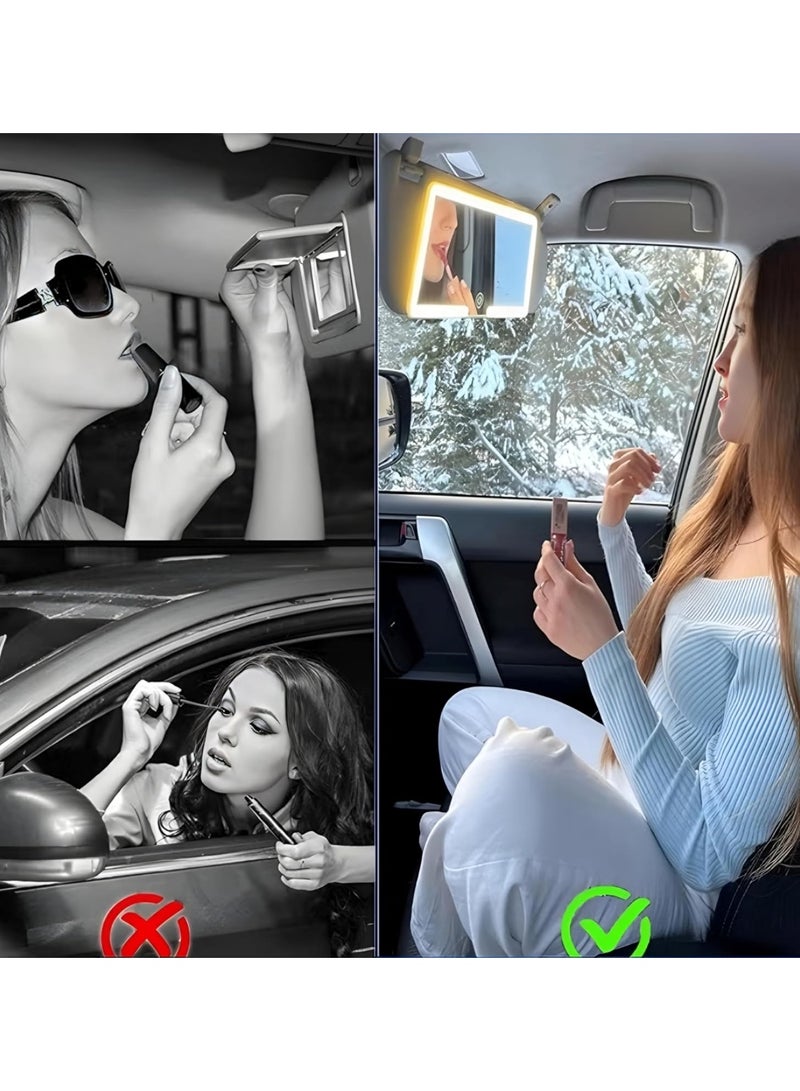 مرآة زينة للسيارة بإضاءة LED - مرآة مكياج قابلة للتعتيم مع تحكم باللمس، 3 أوضاع إضاءة LED قابلة للتعديل، مرآة قابلة لإعادة الشحن من النوع C للنساء - أسود - Image 2