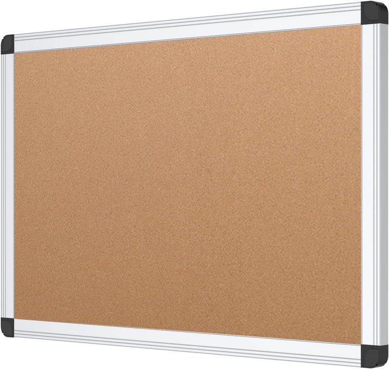 VIZ-PRO Cork Notice Board, 18 X 12 Inches, Cork Bulletin Board with Silver Aluminium Frame - Image 1