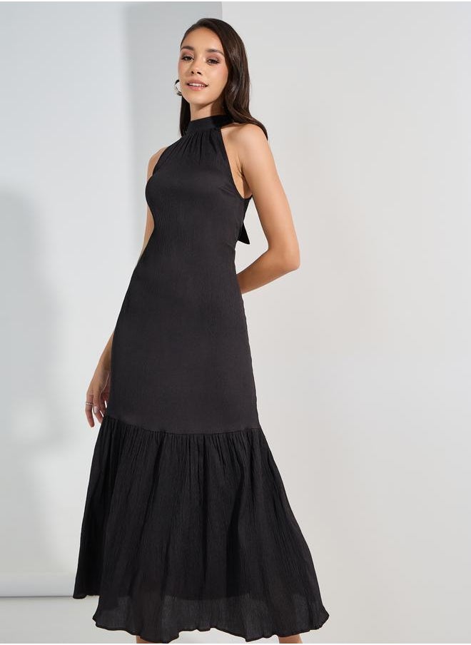 Styli Textured Halter Neck A-Line Maxi Dress  - Image 2