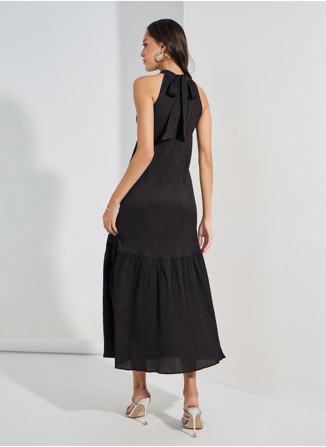 Styli Textured Halter Neck A-Line Maxi Dress  - Image 4