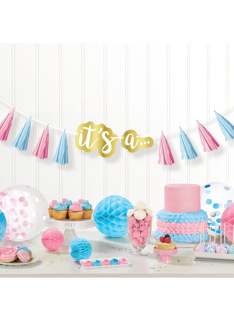 إكليل شرابات للكشف عن جنس الجنين، ورق وردي أزرق، 240 سم