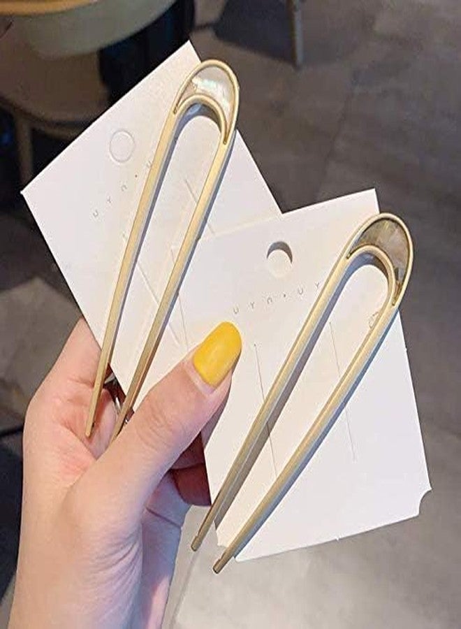 BAKEFY 2 Pcs U Shaped Hair Pins Clips 2 Pieces Gold Large Metal French Style Hair Pin Fork Stick 2 Prongs Updo Chignon Pins For Women Girls Buns Thin Thick Hair Accessories (Colour May Vary) - Image 4
