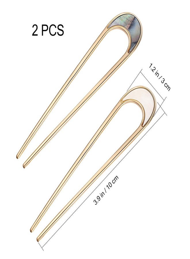 BAKEFY 2 Pcs U Shaped Hair Pins Clips 2 Pieces Gold Large Metal French Style Hair Pin Fork Stick 2 Prongs Updo Chignon Pins For Women Girls Buns Thin Thick Hair Accessories (Colour May Vary) - Image 5