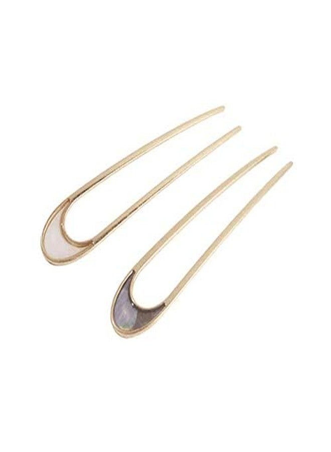 BAKEFY 2 Pcs U Shaped Hair Pins Clips 2 Pieces Gold Large Metal French Style Hair Pin Fork Stick 2 Prongs Updo Chignon Pins For Women Girls Buns Thin Thick Hair Accessories (Colour May Vary) - Image 2