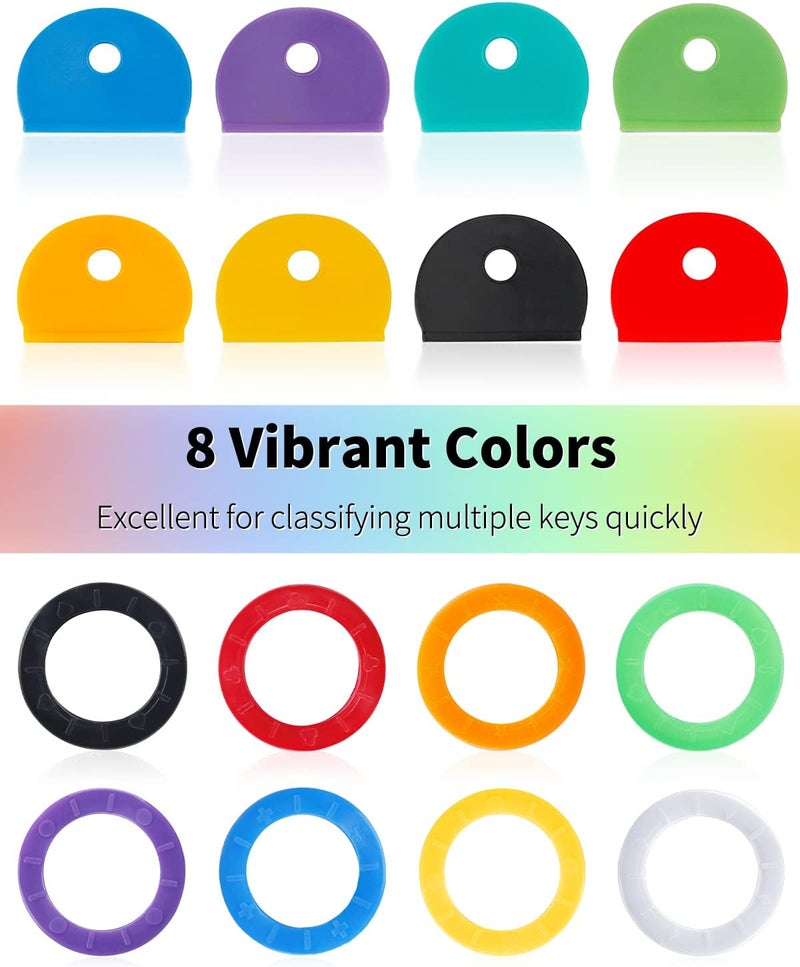 Vibit 16 Pack Colorful Plastic Key Cap Tags and Identifier Covers for Standard Flat House Keys, 2 Styles - Image 2
