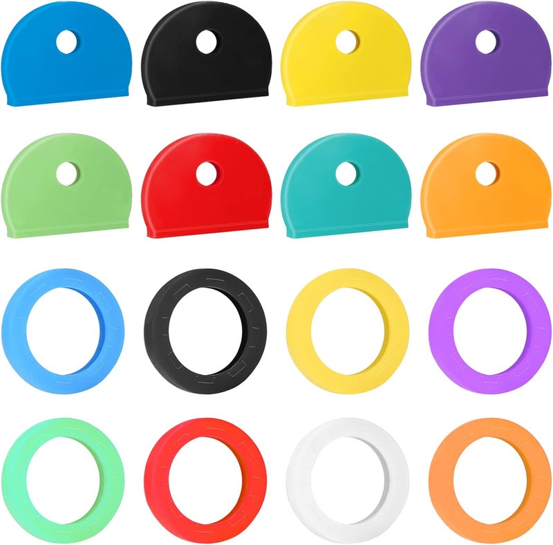 Vibit 16 Pack Colorful Plastic Key Cap Tags and Identifier Covers for Standard Flat House Keys, 2 Styles - Image 1