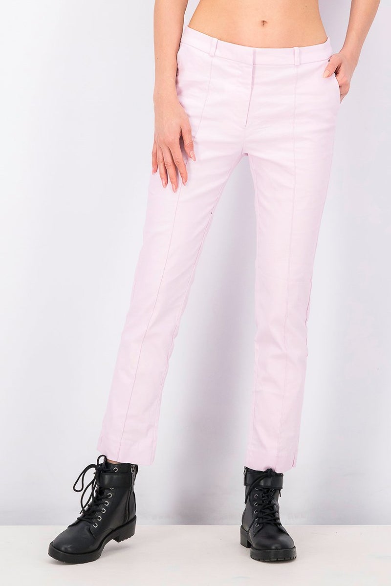 MANGO Women Linen Blend Plain Pants, Pink - Image 1