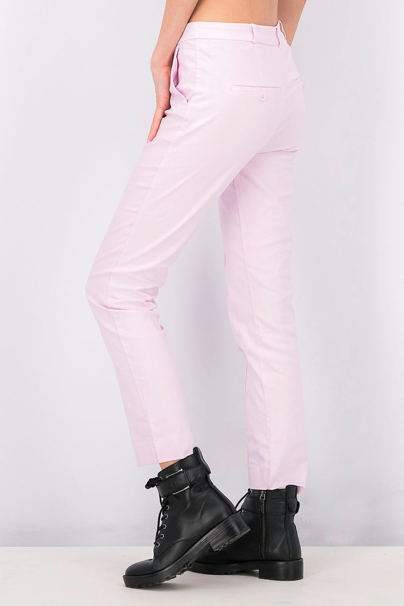 MANGO Women Linen Blend Plain Pants, Pink - Image 4