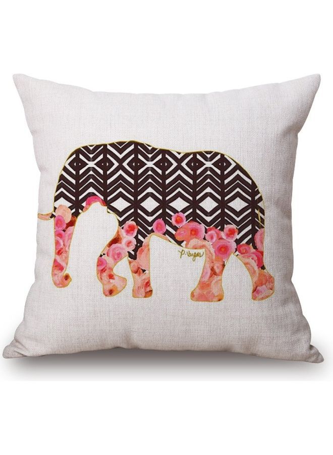 NIBEMINENT Elephant Printed Cushion Cover White/Black/Pink 45x45cm