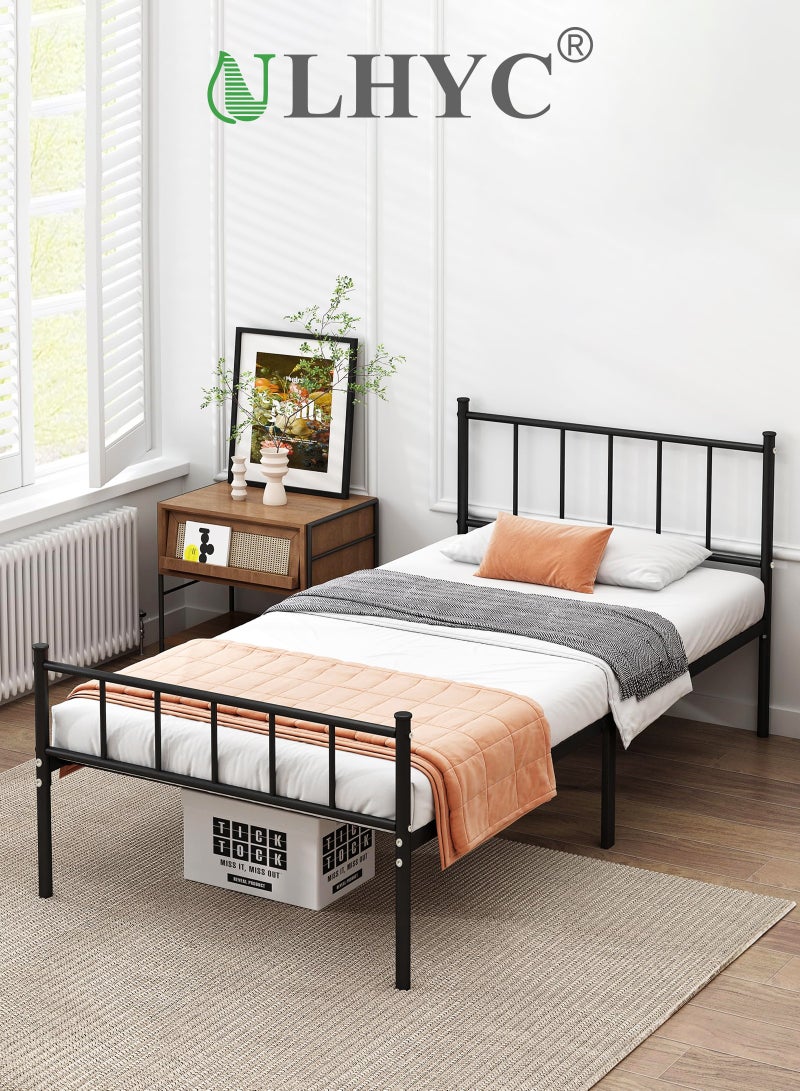 ULHYC Heavy Duty Single Bed Frame with Headboard: Features Reinforced Steel Tube, Supports 272KG, Ample Underbed Storage, and No Box Spring Required for Ultimate Stability. - Image 1