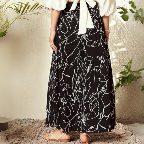 Berrylush Women Black & White Abstract Printed High-Rise Waist Zipper-Up Straight Hem Thigh-High Slit A-Line Maxi Skirt - Image 4