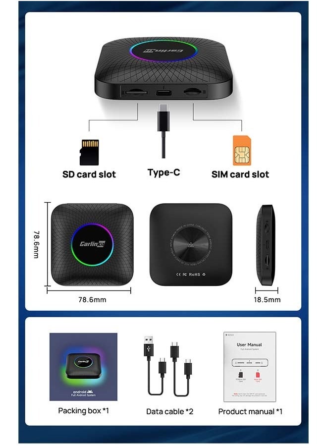 Carlinkit - 4G+64GB CarlinKit CarPlay Ai TV Box LED Plus Android13 QCM 6225 8-Core Wireless CarPlay Android Auto For Wired CarPlay 4GLTE - Image 1