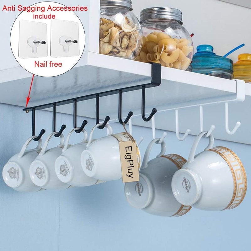 EigPluy Mug Holder Under Cabinet Adhesive Cup Hooks Drilling Free Coffee Cups Holder Kitchen Utensil Storage Shelf Ties Belts Scarf Hanging Rack - Image 3