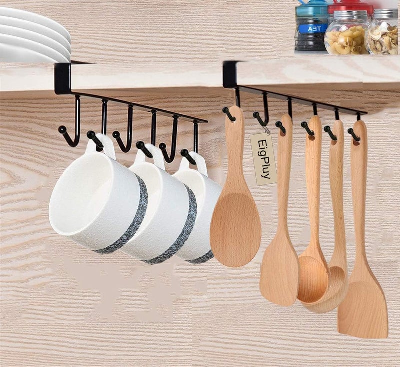 EigPluy Mug Holder Under Cabinet Adhesive Cup Hooks Drilling Free Coffee Cups Holder Kitchen Utensil Storage Shelf Ties Belts Scarf Hanging Rack - Image 1
