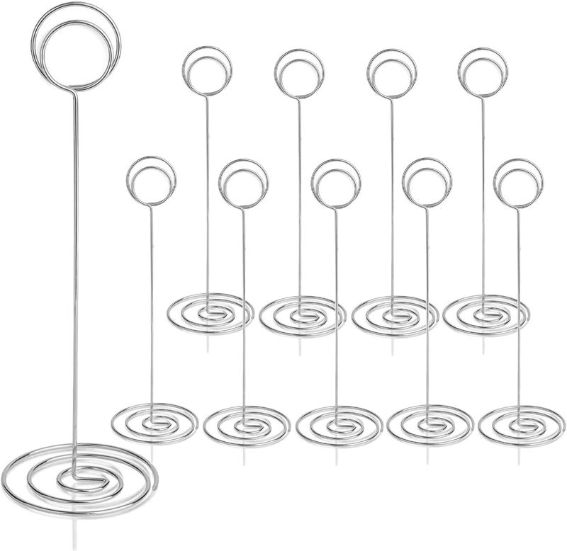 RONTEDA Table Number Holders 10Pcs - 8.75 inch Tall Table Number Stands Place Card Holder for Wedding Party Graduation Reception Restaurant Home Photo Picture Office Memo (Silver, 8.75") - Image 1