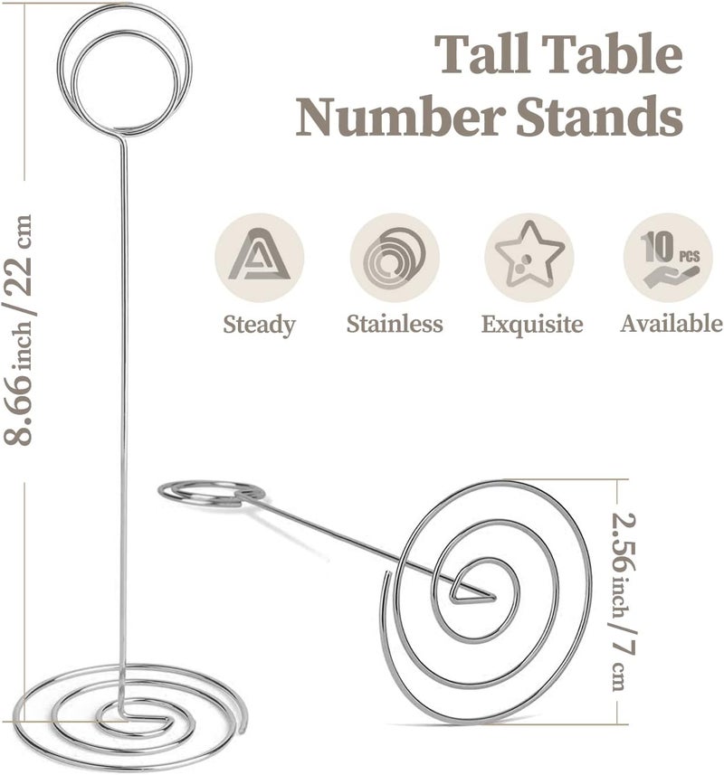 RONTEDA Table Number Holders 10Pcs - 8.75 inch Tall Table Number Stands Place Card Holder for Wedding Party Graduation Reception Restaurant Home Photo Picture Office Memo (Silver, 8.75") - Image 2
