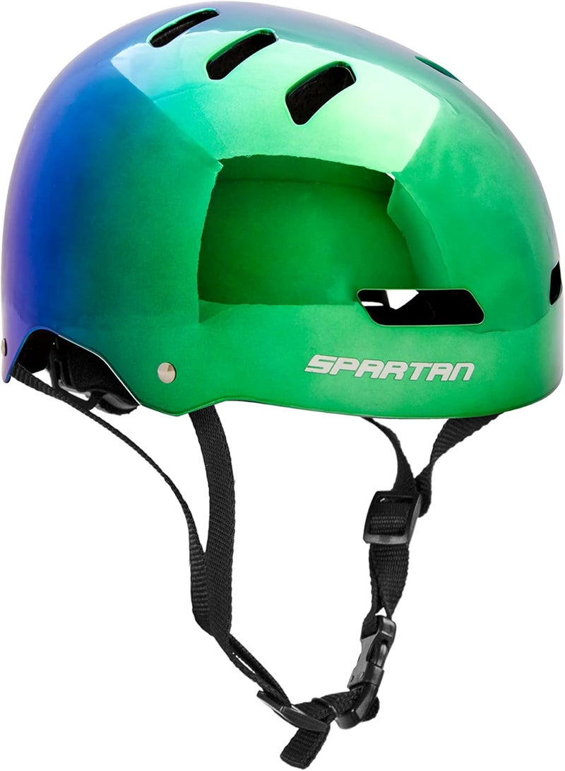 Spartan Mirage Plus Adult Skate Helmet | Medium Size 54–58 cm | Rainbow Chrome Finish | ABS Shell with EPS Foam Liner | Dial-Fit System | 12 Vents | Lightweight 500g | Multi-Sport Helmet | SP-9083 - Image 1