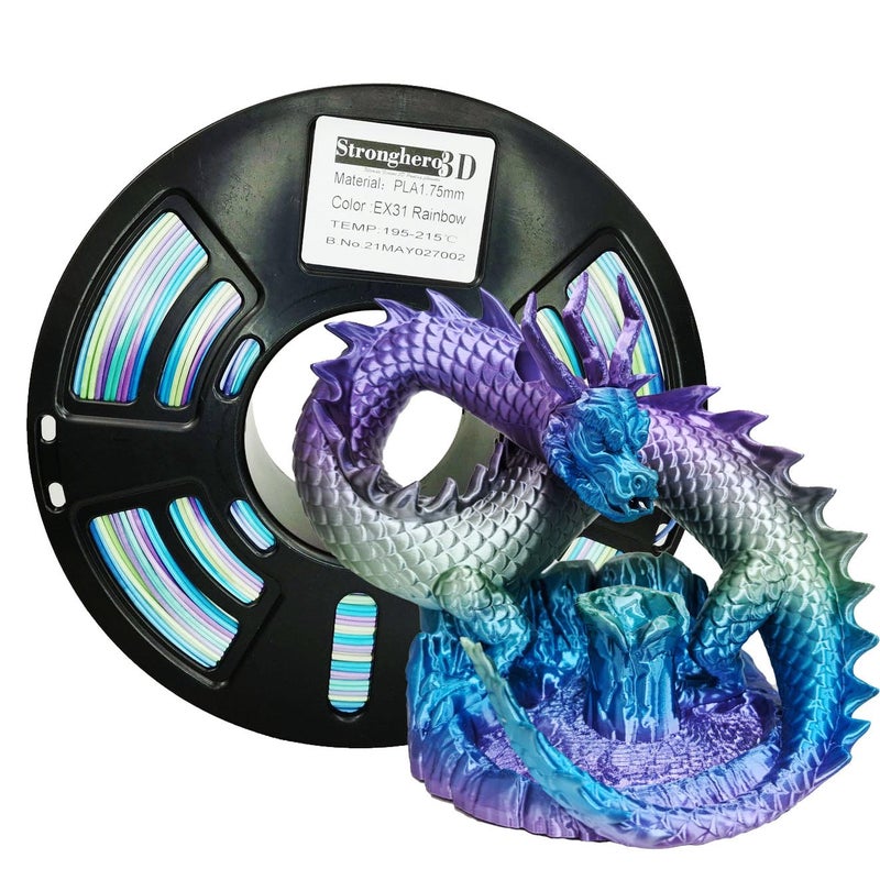 Stronghero3D خيوط طابعة ثلاثية الأبعاد Stronghero3D PLA 1.75 مم EX31 قوس قزح 1 كجم (2.2 رطل) لender3 Anycubic - Image 1