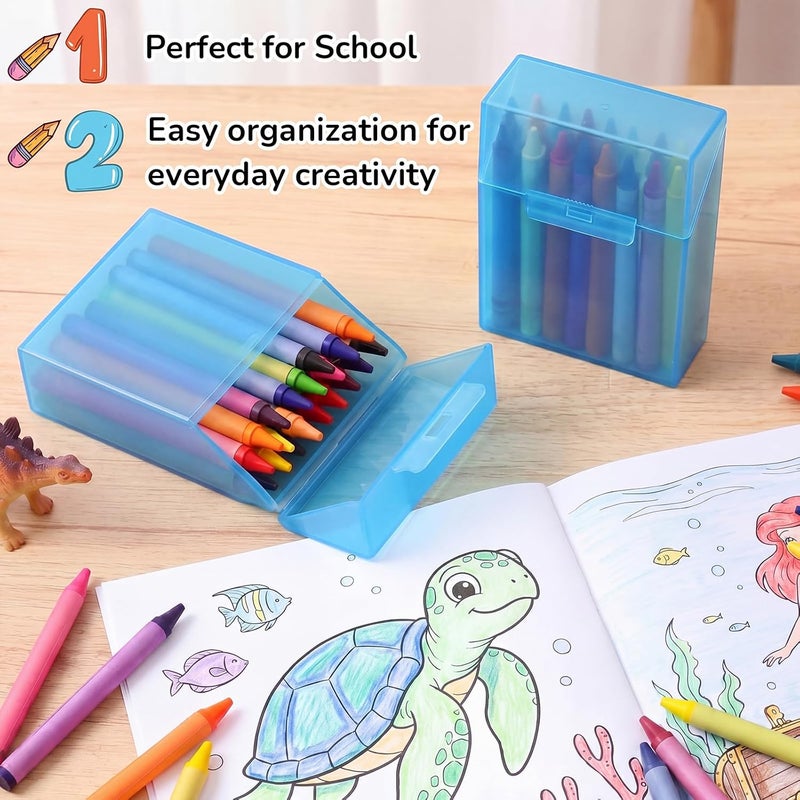 Clabby 24 Pcs Plastic Crayon Organizer Case for 24 Count Crayons Kids Art Supply Storage Box with Lid, Portable Holder for Classroom Home Travel, Fits Standard 24-Pack Crayon (Blue) - Image 4