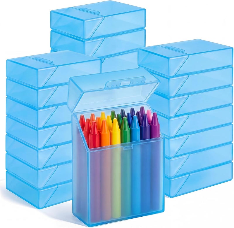 Clabby 24 Pcs Plastic Crayon Organizer Case for 24 Count Crayons Kids Art Supply Storage Box with Lid, Portable Holder for Classroom Home Travel, Fits Standard 24-Pack Crayon (Blue) - Image 1