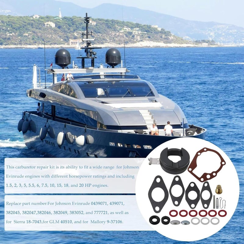 تركيب مع قطع أخرى 439071 طقم إعادة بناء المكربن ��محركات Johnson Evinrude OMC الخارجية بقوة 1.5-20 حصان 18-7043 382045 382046 382047 - جديد - Image 4