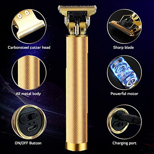 PXLISIE Hair Clippers for Men, Hair Trimmer T Blade Trimmer Zero Gapped Trimmer, Cordless Rechargeable Beard Trimmer Shaver Hair Cutting Kit with Ear Spoon Tool Set (Gold) - Image 5