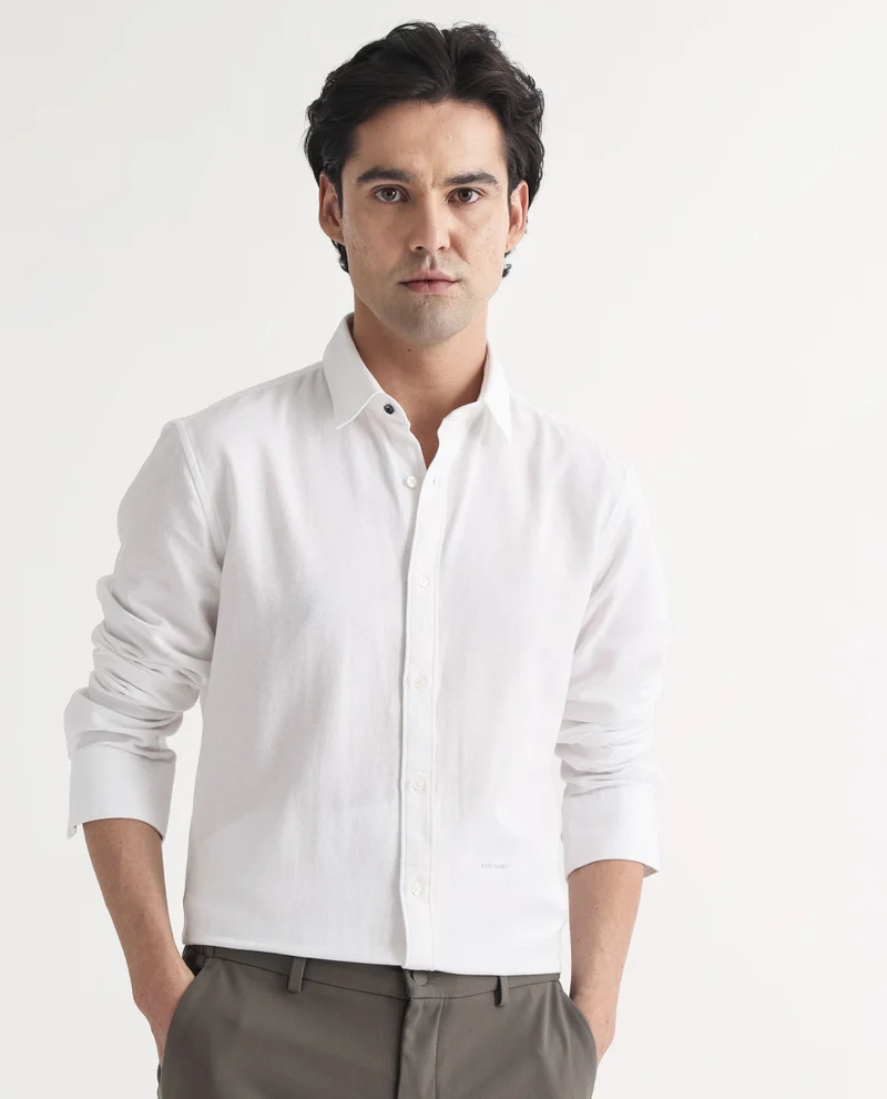Rare Rabbit Rare Rabbit Mens Otago White Cotton Fabric Full Sleeves Regular Fit Solid Twill Shirt