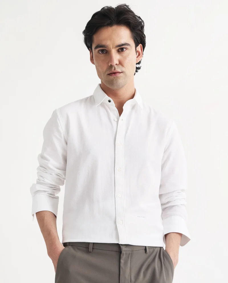 Rare Rabbit Rare Rabbit Mens Otago White Cotton Fabric Full Sleeves Regular Fit Solid Twill Shirt