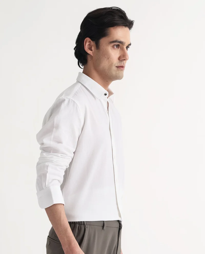 Rare Rabbit Rare Rabbit Mens Otago White Cotton Fabric Full Sleeves Regular Fit Solid Twill Shirt